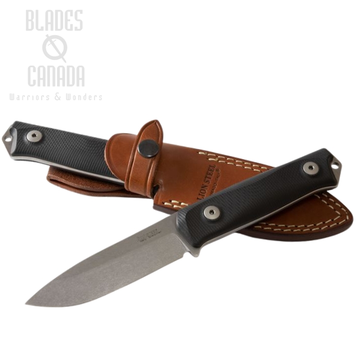 Lion Steel B41 GBK Fixed Blade Knife, Sleipner, G10 Black, Leather Sheath, B41 GBK